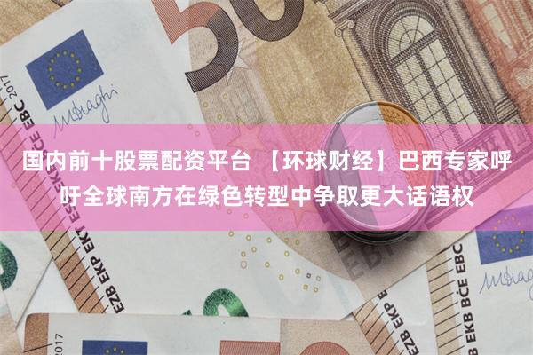 国内前十股票配资平台 【环球财经】巴西专家呼吁全球南方在绿色转型中争取更大话语权